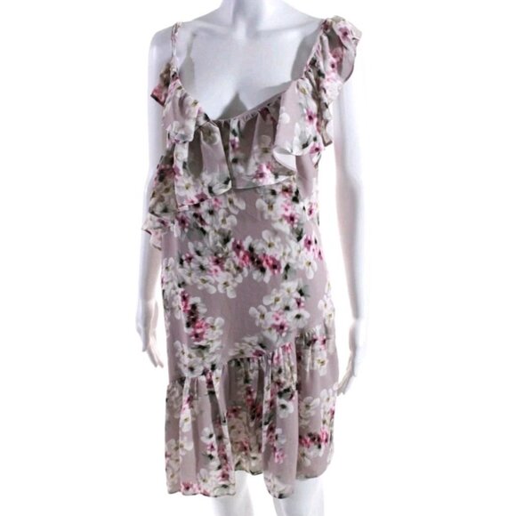 Parker Asymmetrical Ruffled Floral Print Dress Pink Size Large NWT $378 - Picture 5 of 12
